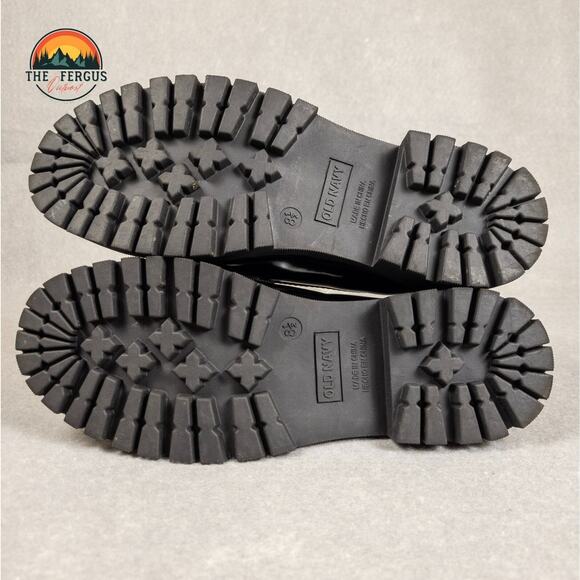 Old Navy Loafer Shoes Black Patent Faux Leather Lug Chunky Heel Women's Size 8.5 - Picture 7 of 11